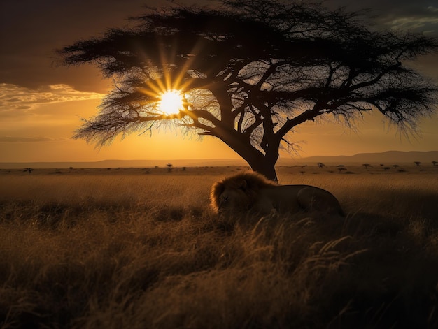 Lion39s Slumber Descanso tranquilo sob o céu Serengeti