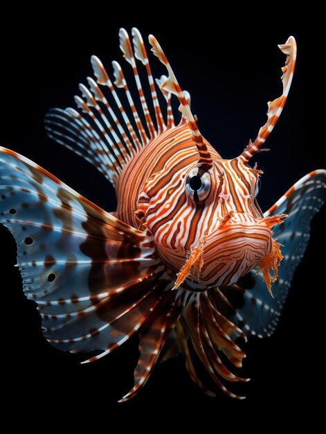 Foto lionfish studio-aufnahme isoliert auf klarem schwarzem hintergrund generative ki