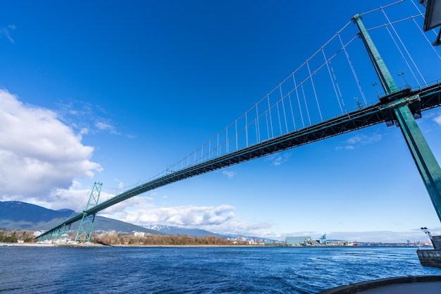 Lions Gate Bridge und Stanley Park Seawall im sonnigen Tag Vancouver British Columbia Kanada