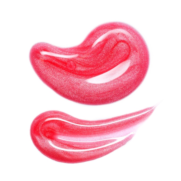 Lipgloss-Abstrich isoliert auf Weiß Rosa verschmierte Make-up-Produktprobe