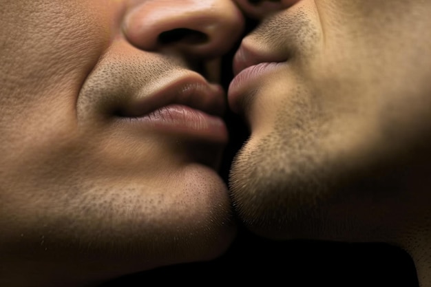 Lippen küssender Männer in Nahaufnahme Das Konzept der Beziehungen zwischen Schwulen und LGBT-Gemeinschaften Generative KI