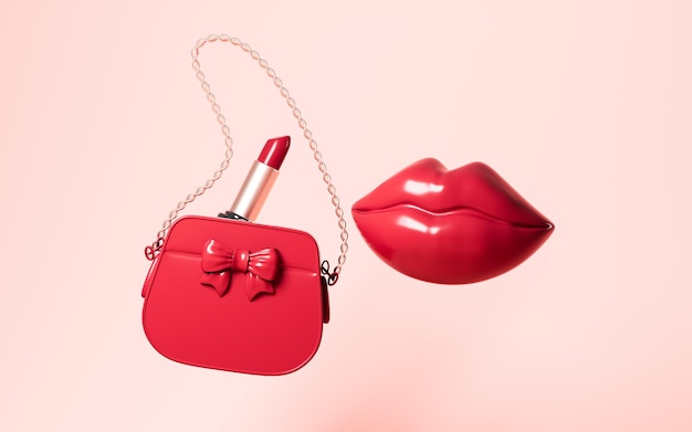 Lippenstift in der Handtasche Frau Mundmodell 3D-Rendering