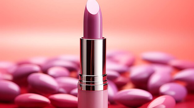 Foto lippenstift-make-up-produkt isoliert auf rosa