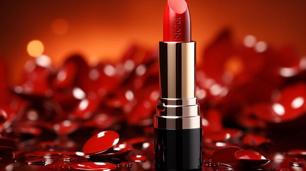 Foto lippenstift-make-up-produkt isoliert auf rot