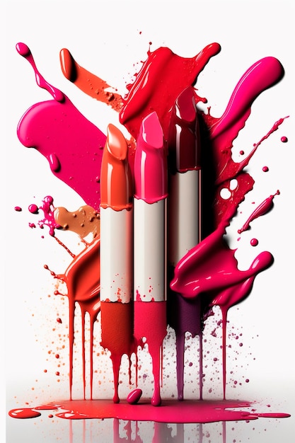 Lippenstift-Splash-Kosmetikisolat auf weißem Hintergrund Generative KI