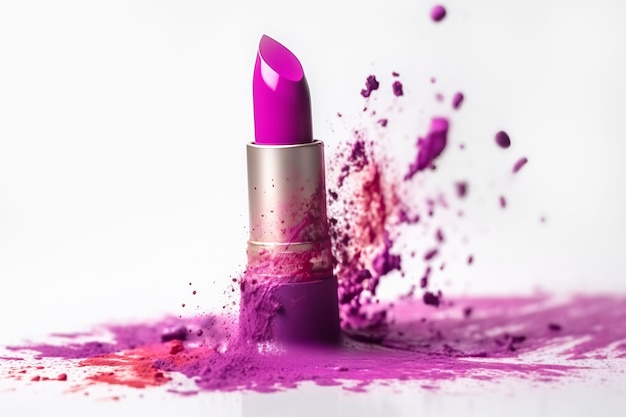 Foto lippenstift und verschmierte lippenstiftflecken auf weißem hintergrund generative ki-illustration