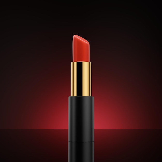 Lippenstiftmake-upschönheit und -kosmetik auf rotem Hintergrund