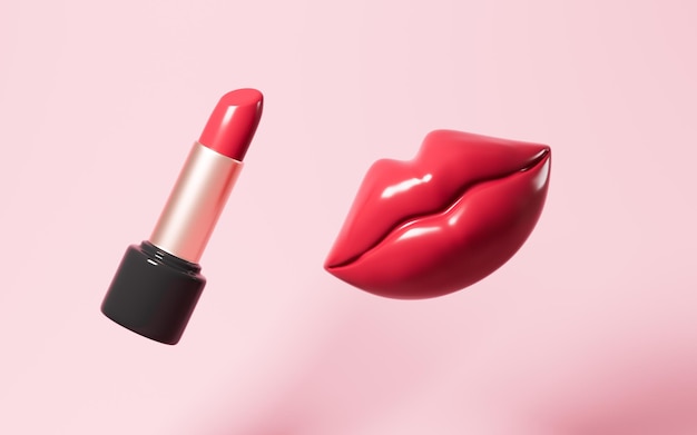 Lipstick y modelo de boca de dibujos animados modelo de boca aplicador cosmético renderización 3D