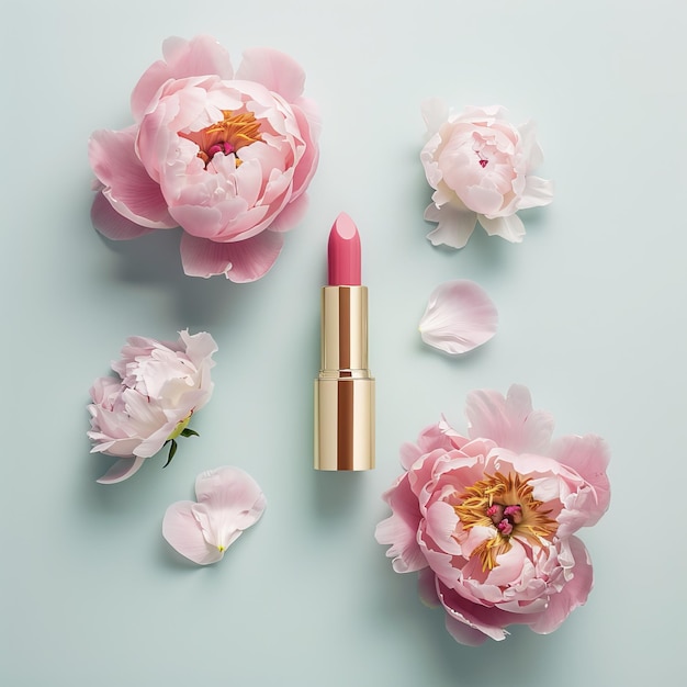 Lipstick realista con fondo floral