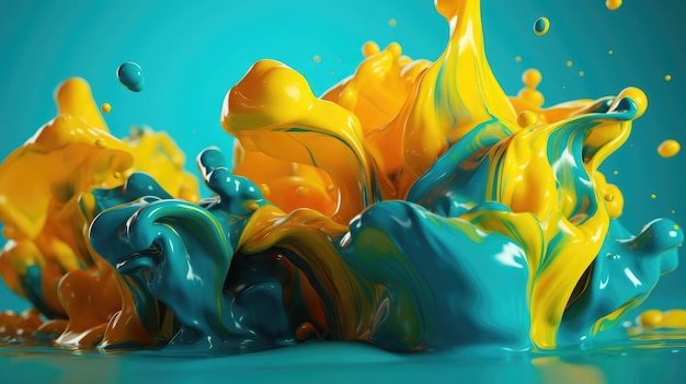 Liquid 3d gradiente formas fluem um para o outro fundo amarelo e turquesa