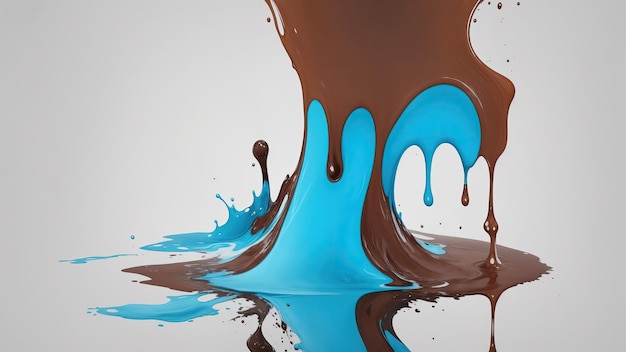 Liquid Brown y Blue splash Color goteo en fondo blanco abstracto