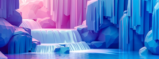 El líquido acuático cae en cascadas por las cuevas de hielo fuente azul