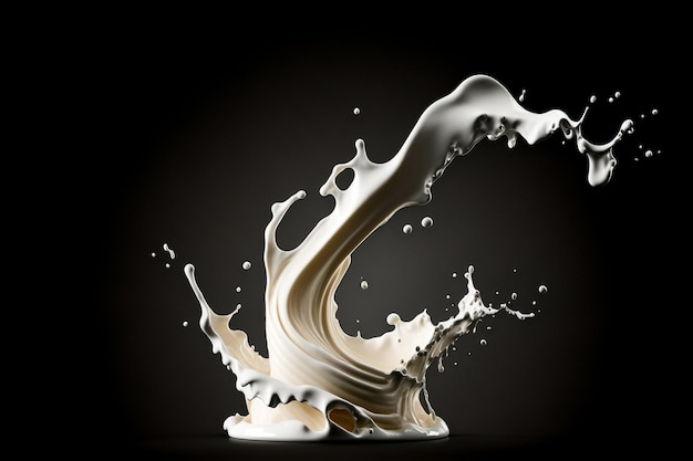 Líquido branco espirrando leite, levitando respingos cremosos dinâmicos, clipart isolado em fundo preto