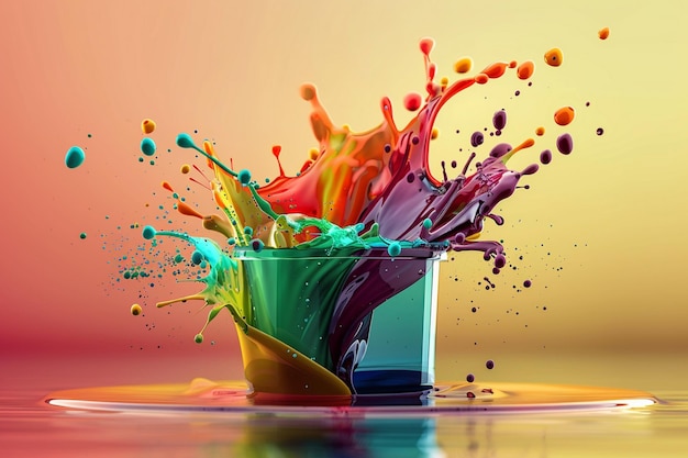 líquido de color que sale de un recipiente gráficos por computadora generado por ai