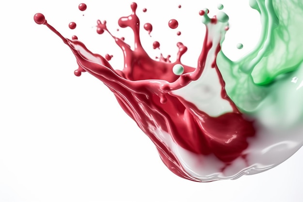 líquido de cor de água vermelha e verde ou respingo de iogurte em fundo branco isolado