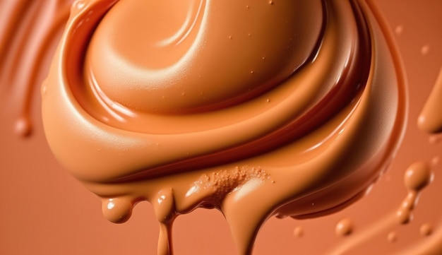 Líquido de fluxo AI generativo com salpicos na cor damasco Faixa de fluido de caramelo creme brilhante