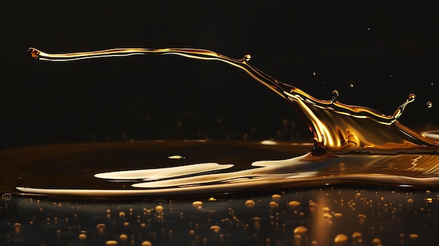 Un líquido dorado salpicando y creando una forma de corona