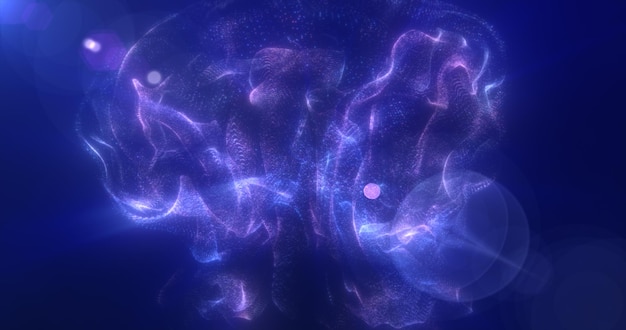 Líquido flutuante abstrato de partículas azuis energéticas brilhando fundo mágico