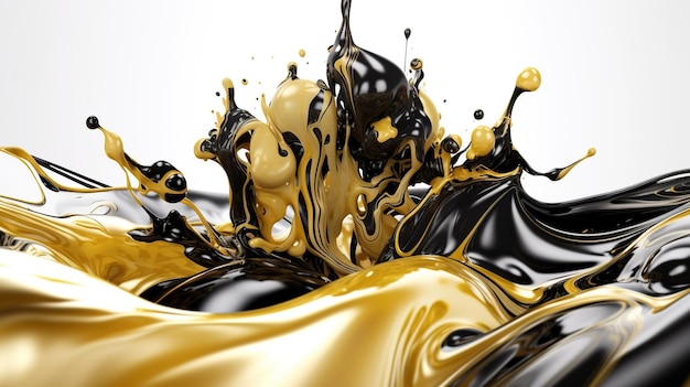 Un líquido negro y dorado se vierte en un recipiente.