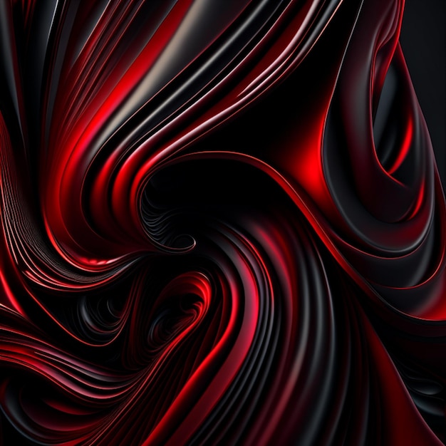 Líquido preto vermelho sangue luxuoso com cortinas de pregas e redemoinhos fundo abstrato