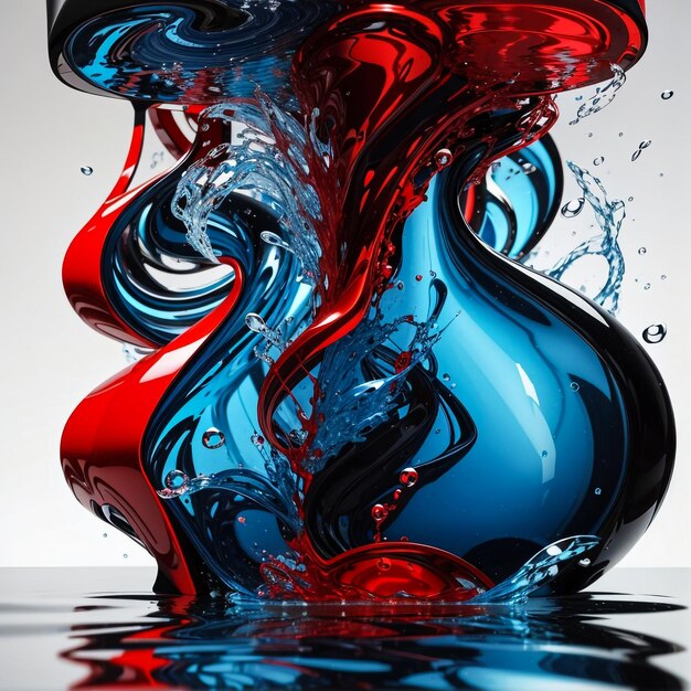 Foto un líquido rojo, azul y negro salpicando en el agua