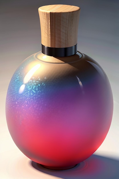 El líquido rosa violeta en la botella de vidrio es cristalino y hermoso a través de la luz.