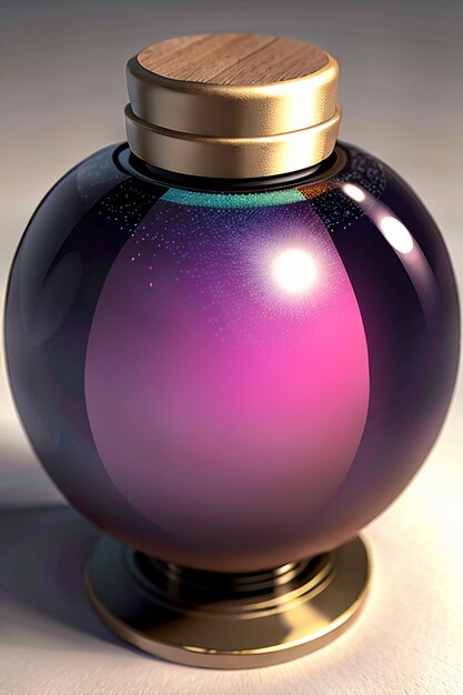 El líquido rosa violeta en la botella de vidrio es cristalino y hermoso a través de la luz.