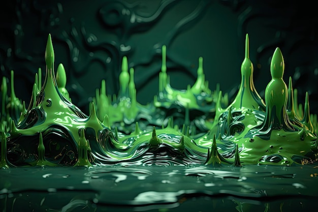 Un líquido verde con un fondo negro.