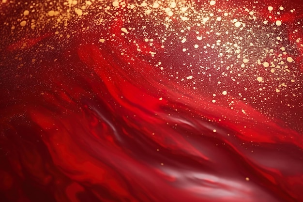 líquido vermelho com tons de brilhantes dourados fundo vermelho com uma dispersão de brilhos dourados Magic G