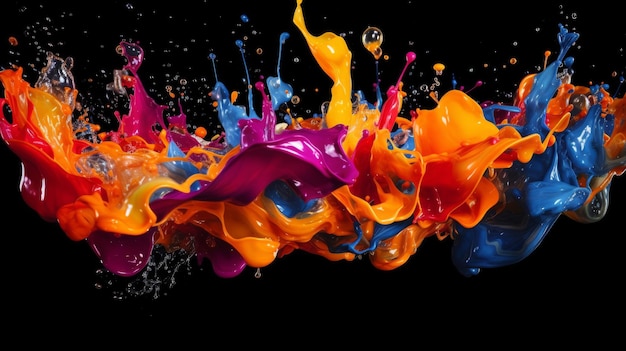 Líquidos de colores vibrantes en el aire creando formas abstractas generadas por IA