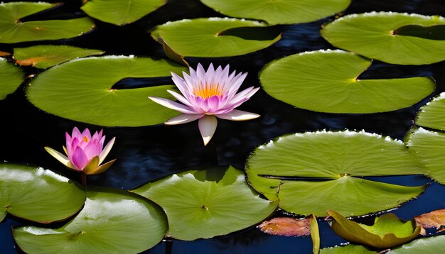 Foto un lirio de agua púrpura con una flor rosa en el medio