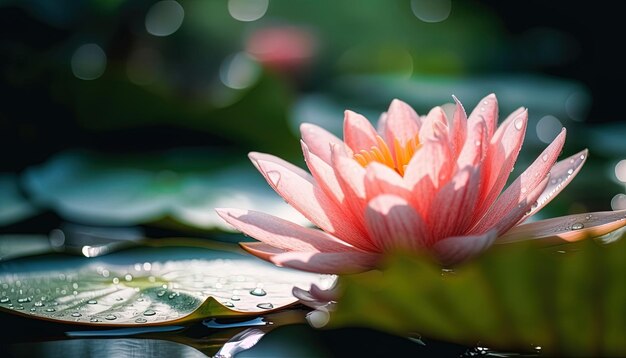 Foto un lirio de agua rosa con gotas de agua en él