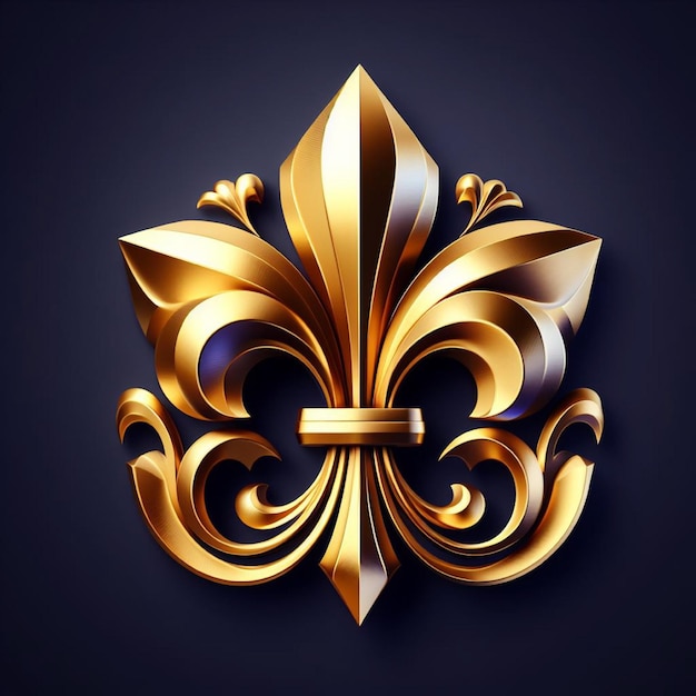 Lírio heráldico dourado logotipo 3d gradiente dourado emblema facetado design criativo fleurdelys metálicos Fr