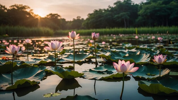 Los lirios de agua en flor