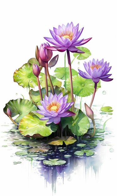Foto los lirios de agua púrpura están floreciendo en un estanque de agua generativo ai
