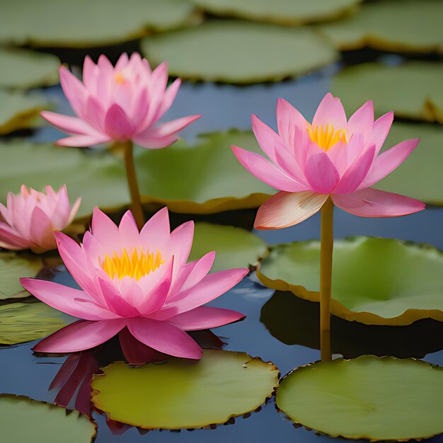 Foto lirios de agua rosados con un fondo azul y un cielo azul