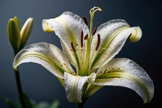 Lírios brancos em flor com folhas verdes escuras