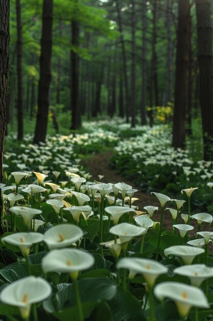 Foto lírios calla em uma floresta