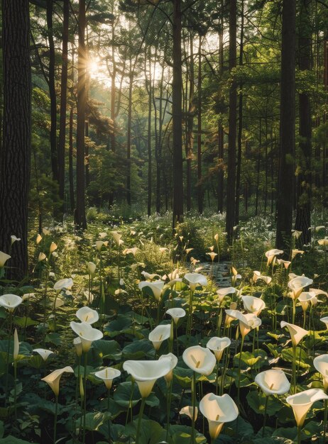 Lírios Calla na floresta