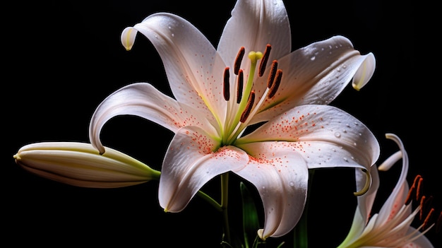 Foto los lirios en flor en un fondo oscuro