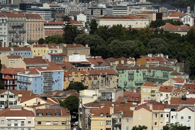 Lisboa panorama aéreo paisaje paisaje urbano techos y chimenea detalle