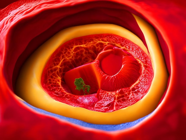 La lisis de las células sanguíneas dentro del vaso sanguíneo anatomía real en alta tenía foto realista de alta definición