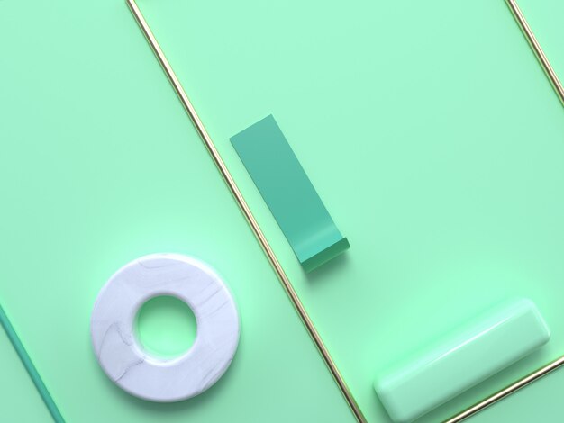 liso leigos cena pastel verde suave forma geométrica abstrata ouro branco mármore 3d render círculo moldura quadrada
