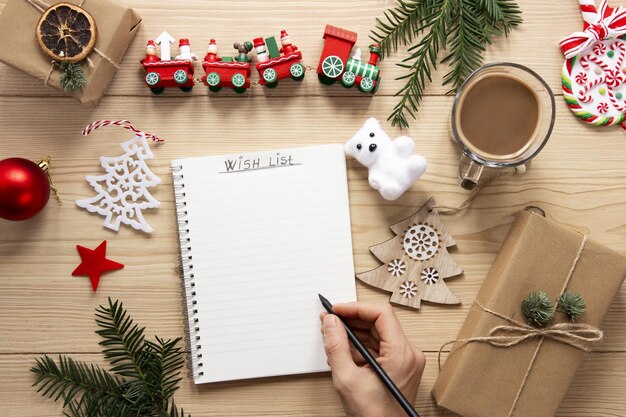 Lista de Natal mock up fundo de madeira de alta qualidade e resolução belo conceito de foto