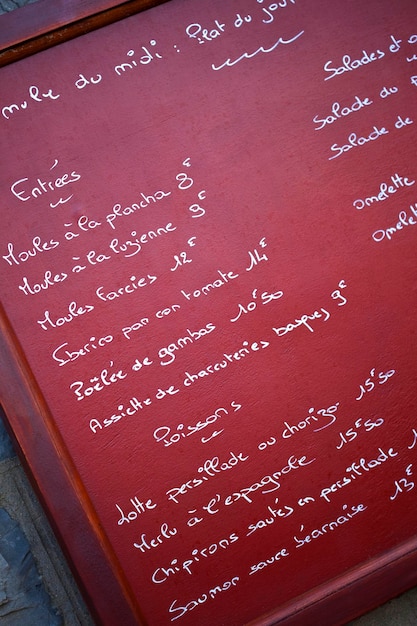 lista de menú francés