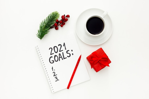 Lista de objetivos de año nuevo adornos navideños y cuaderno