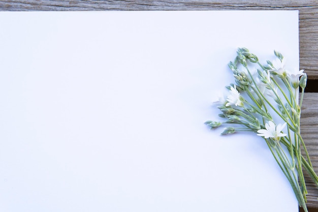 Lista de papel blanco vacío con flores.