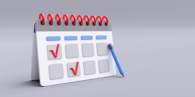 Lista de verificación de tareas del calendario Organizador de mesa y marcas de verificación de lápiz 3d
