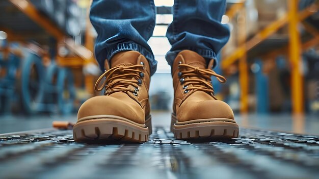 Foto listo para afrontar el día calzado conceptual de fuerza industrial botas de trabajo calzado de trabajo pesado equipo de protección calzado de seguridad