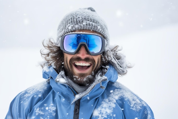 Listo para las laderas Hombre con equipo de esquí en medio de la extensión invernal